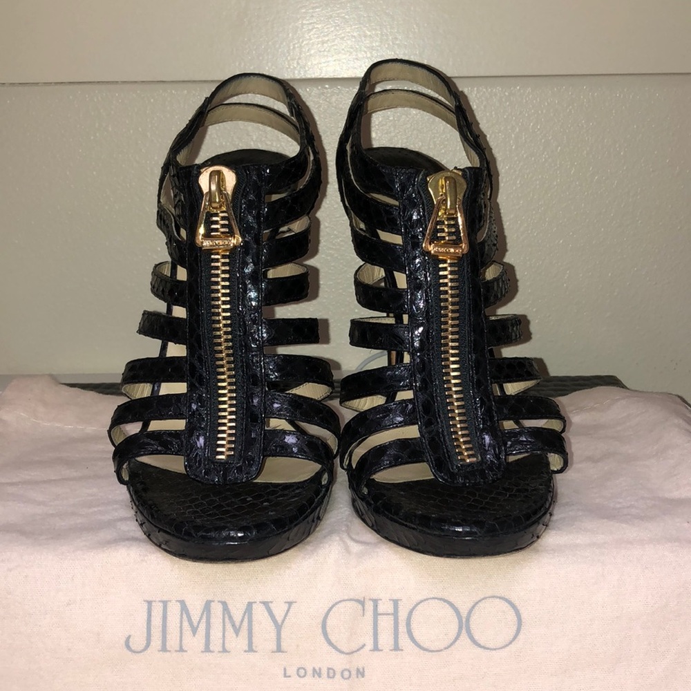 Jimmy Choo Glenys Snakeskin Caged Sandals - Picture 6 of 15